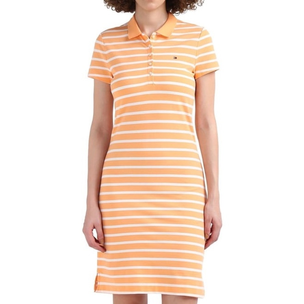 Tommy Hilfiger Orange and White Striped Polo Midi Dress